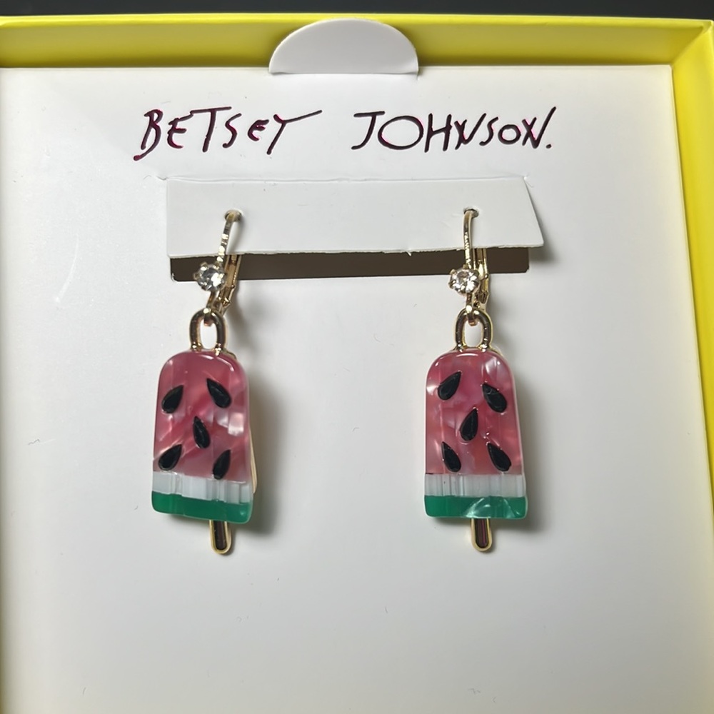 Betsey Johnson Watermelon Popsicle Dangle Drop Earrings NWT - Picture 3 of 8